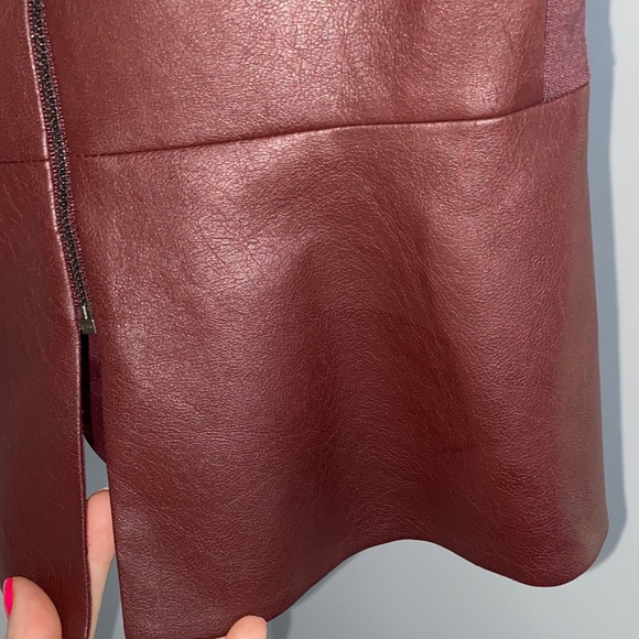BCBGMaxAzria Burgundy Faux Leather Peplum Top - Picture 9 of 11